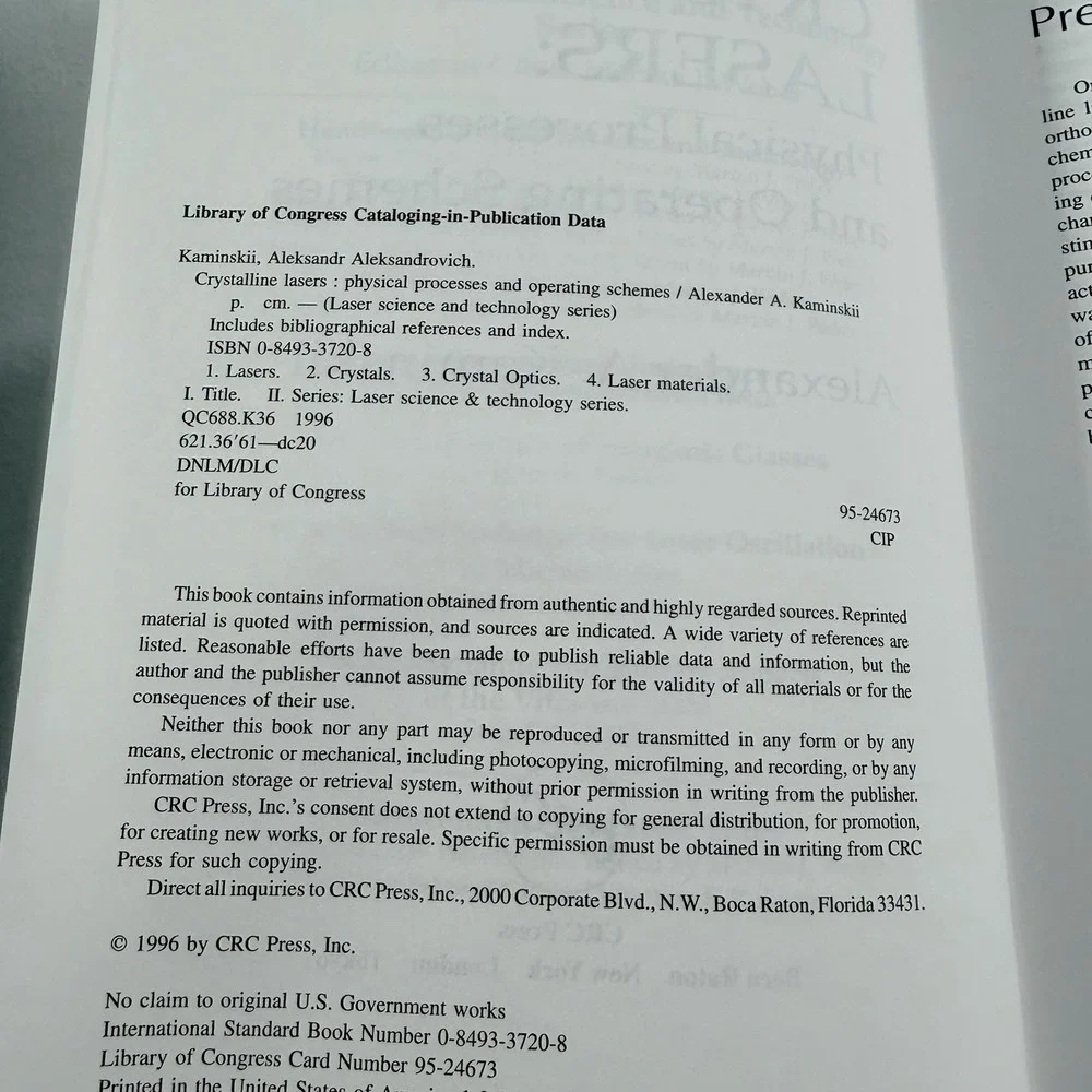 Crystalline Lasers: Physical Processes and Operating Schemes, Kaminskii 1996‎